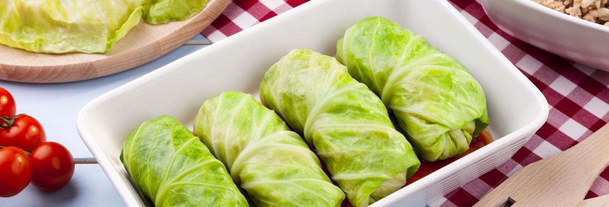 Stuffed cabbage leaves with creamy mushrooms