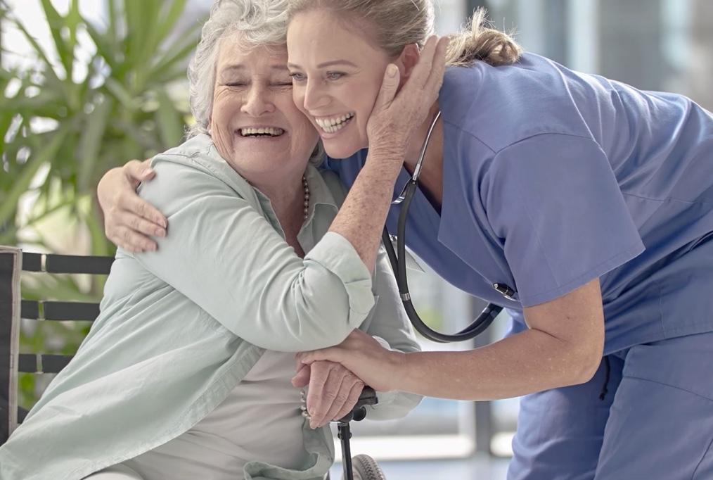 happy lady with caretaker